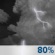 Tonight: Showers and thunderstorms likely before 7pm, then showers and thunderstorms between 7pm and 1am. Mostly cloudy, with a low around 72. Southwest wind 0 to 10 mph. Chance of precipitation is 80%. New rainfall amounts between a half and three quarters of an inch possible. Tonight: Showers And Thunderstorms Likely then Showers And Thunderstorms